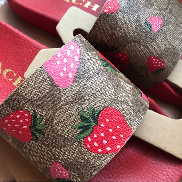 🍓 Coach Uli Sport Slide In Signature Canvas With Wild Strawberry Print - Picture 5 of 12